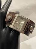 Fossil Women's Genuine Leather Brown Floral Cuff Wristwatch