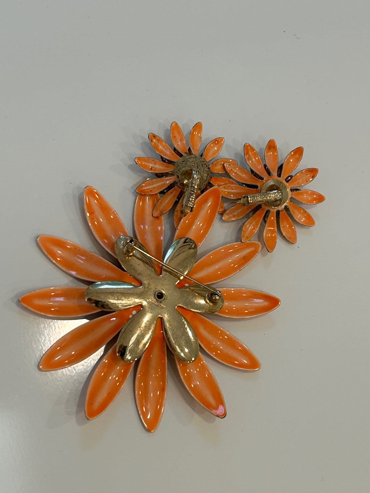 Vintage 1968 Sarah Coventry Enamel Brooch Clip Earrings Set