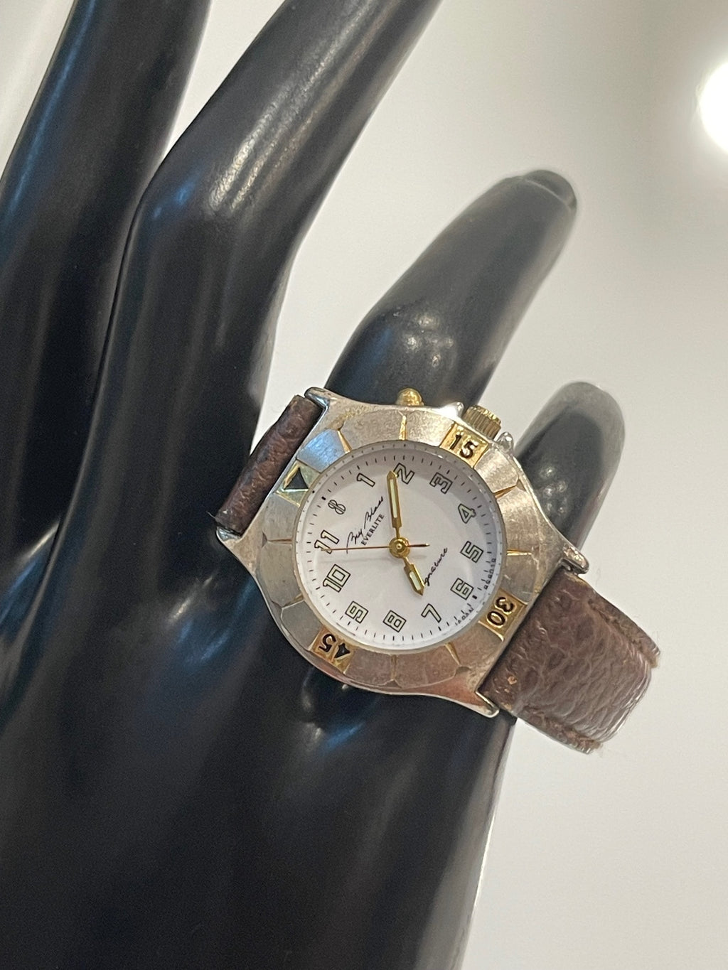Bill Blass Everlite Signature Watch Two Tone w/ Leather Band