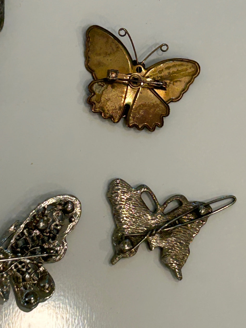 Vintage Butterfly Brooch Pin Lot 6 Pins 1 Hair Clip Enamel Filigree Rhinestone