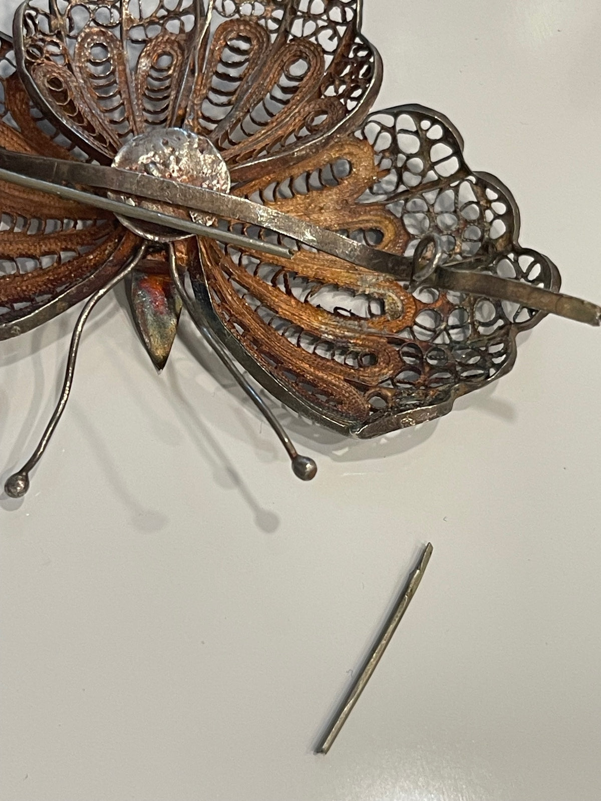 Antique Vintage Filigree Butterfly Brooch needs Repair
