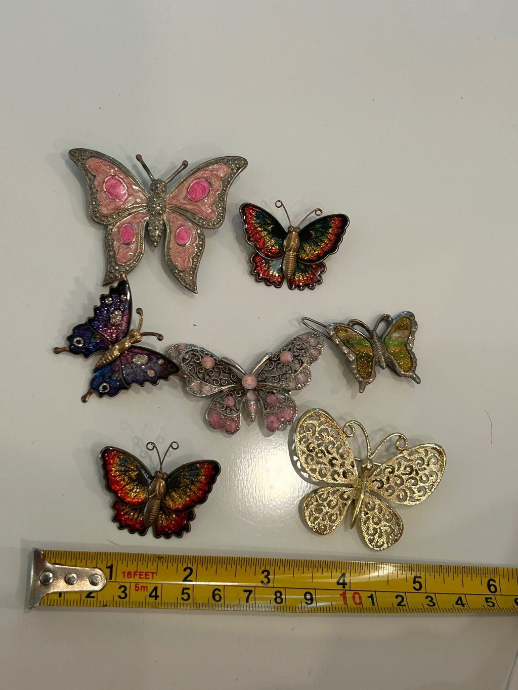Vintage Butterfly Brooch Pin Lot 6 Pins 1 Hair Clip Enamel Filigree Rhinestone