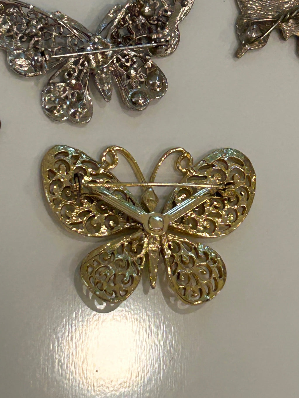 Vintage Butterfly Brooch Pin Lot 6 Pins 1 Hair Clip Enamel Filigree Rhinestone