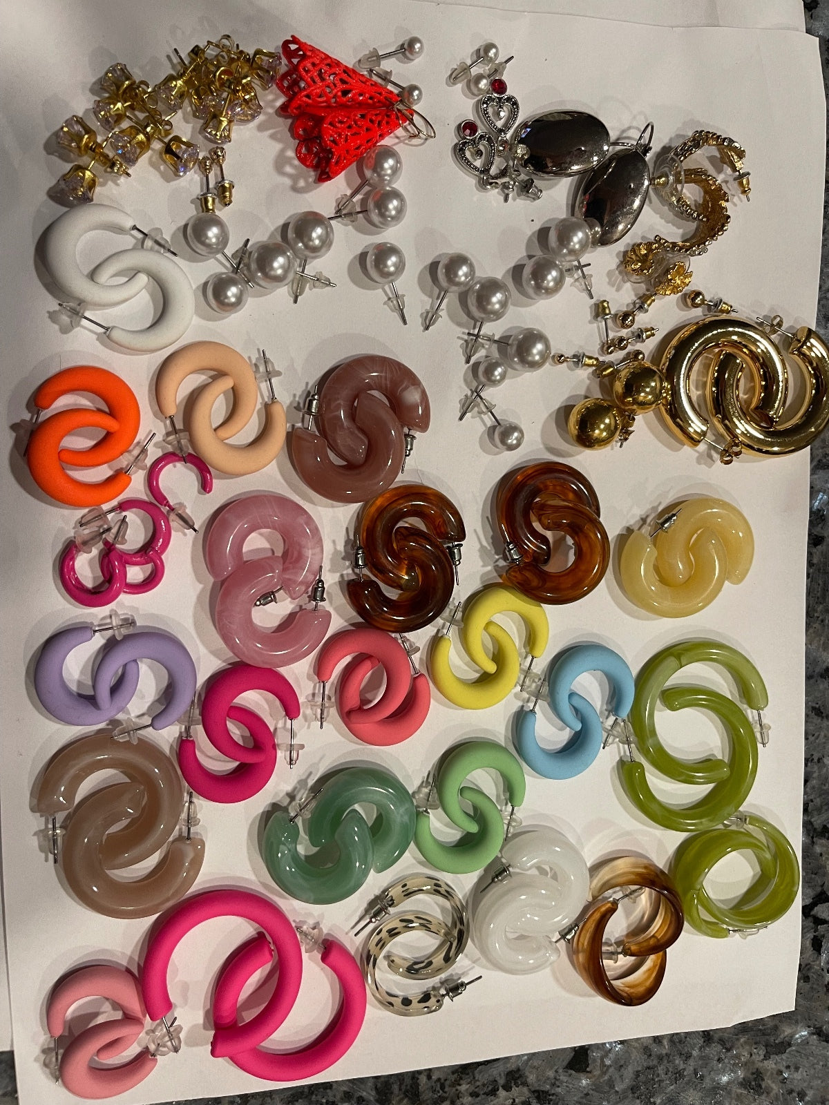 50 Pair Costume Jewelry Earring Lot – 100 Pc Colorful