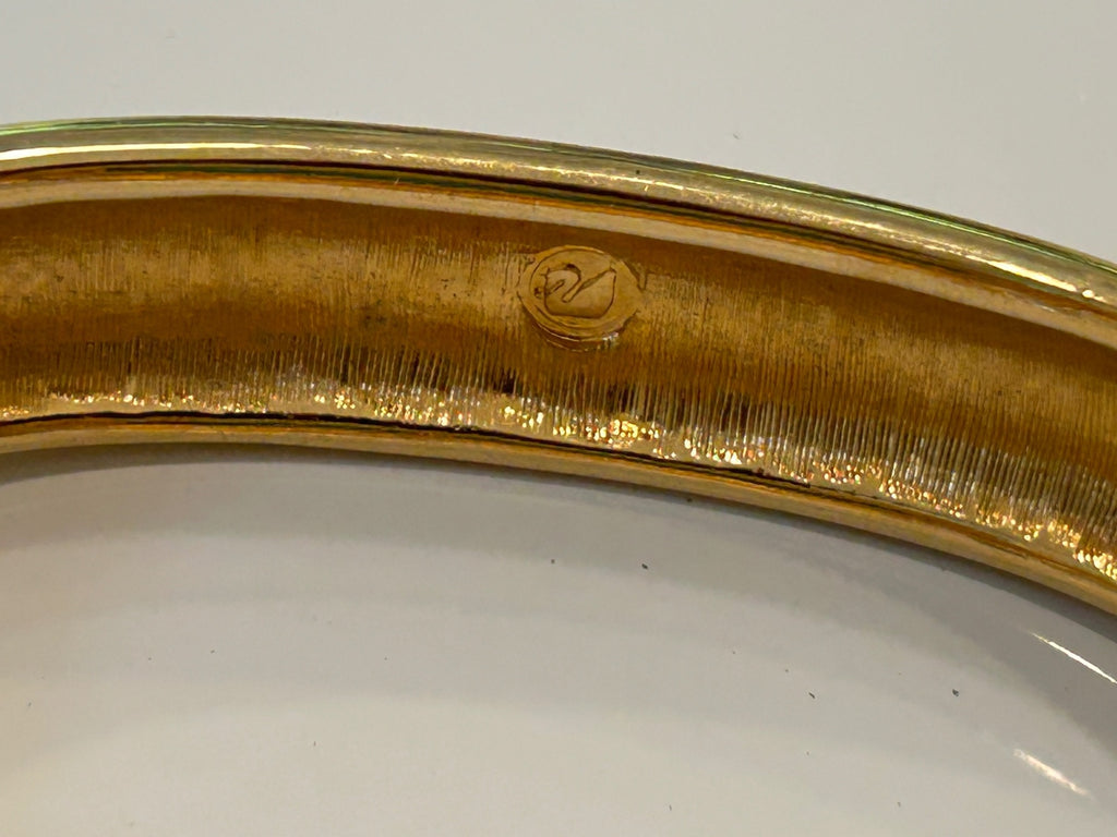 Vtg Swarovski Teal Crystal Gold Tone Hinged Bracelet Swan
