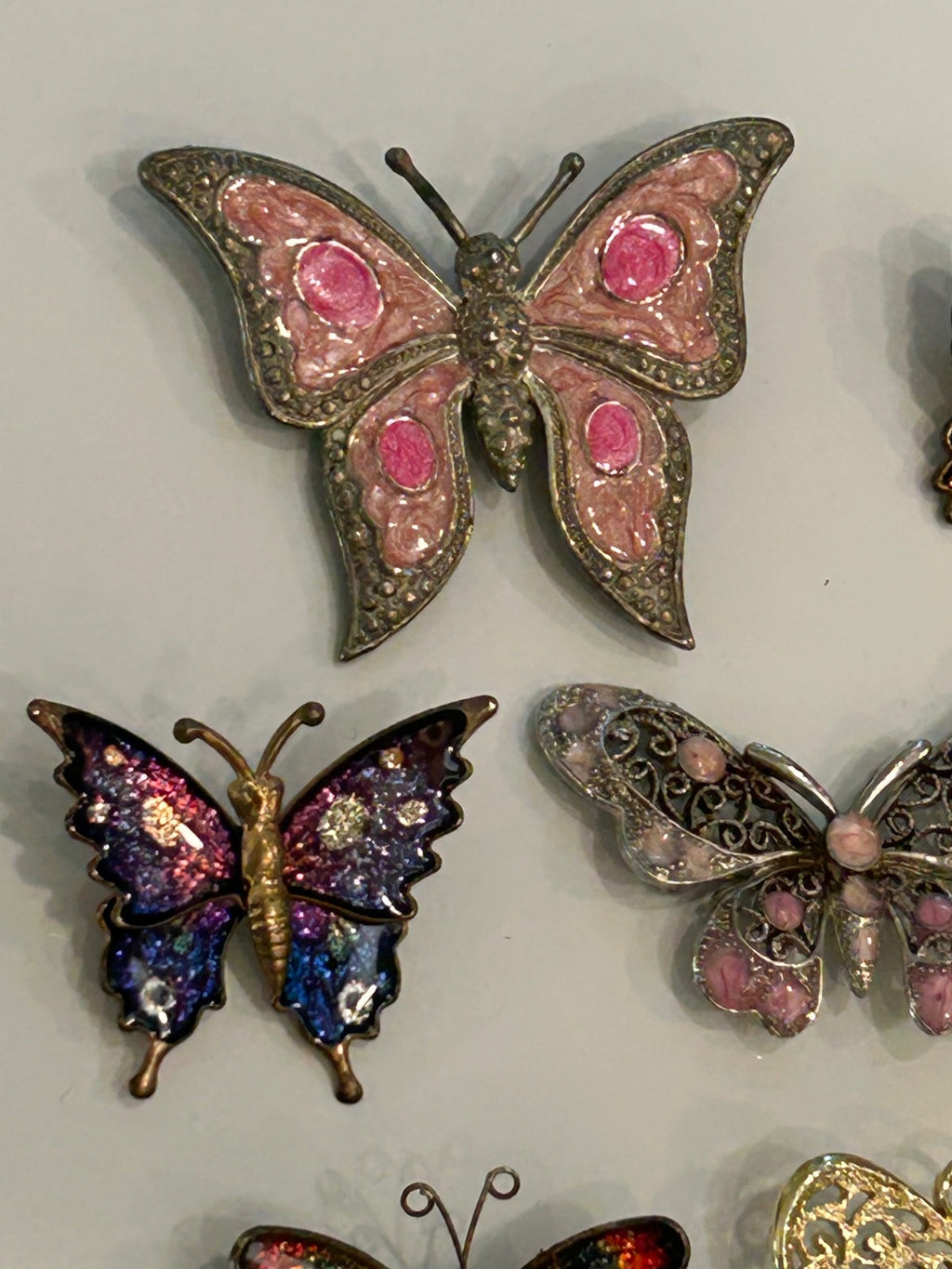 Vintage Butterfly Brooch Pin Lot 6 Pins 1 Hair Clip Enamel Filigree Rhinestone