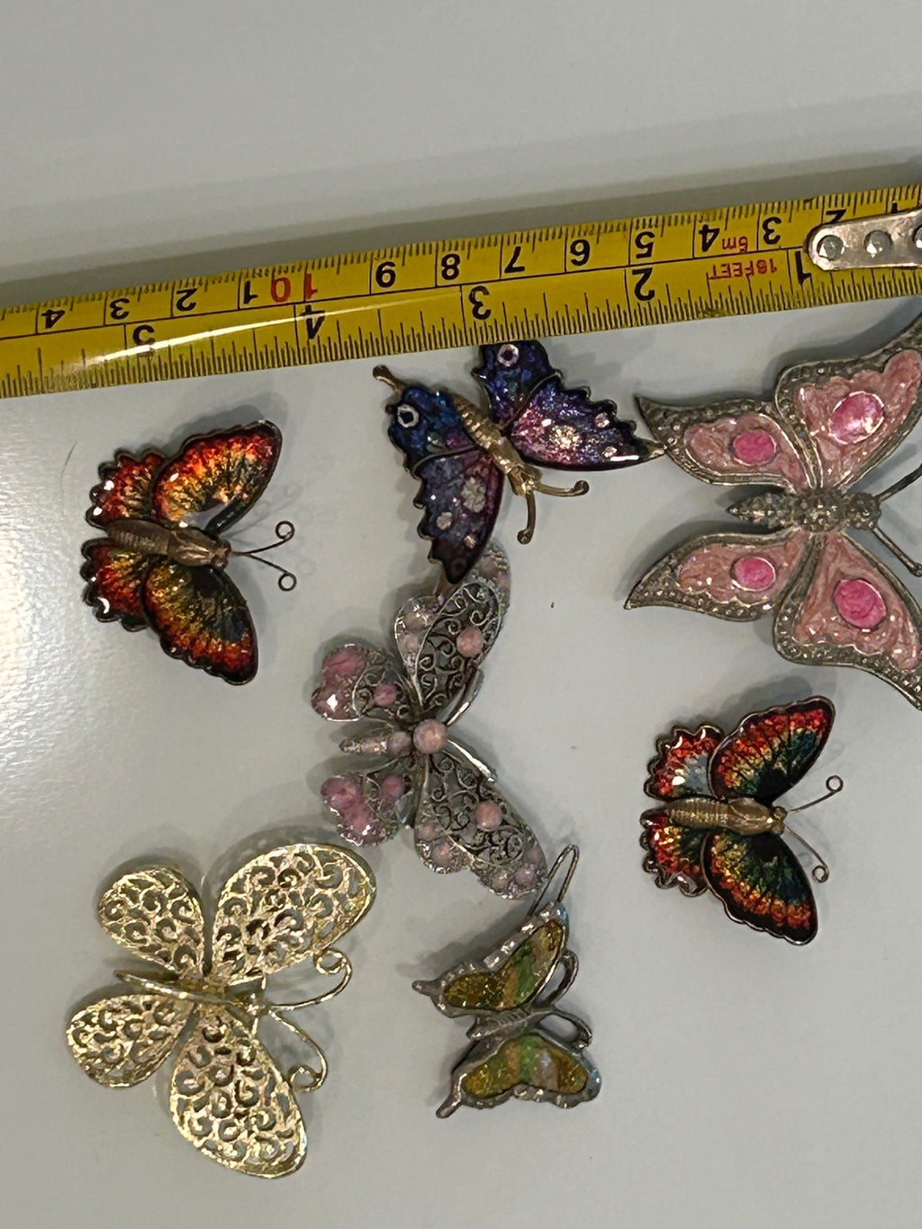 Vintage Butterfly Brooch Pin Lot 6 Pins 1 Hair Clip Enamel Filigree Rhinestone