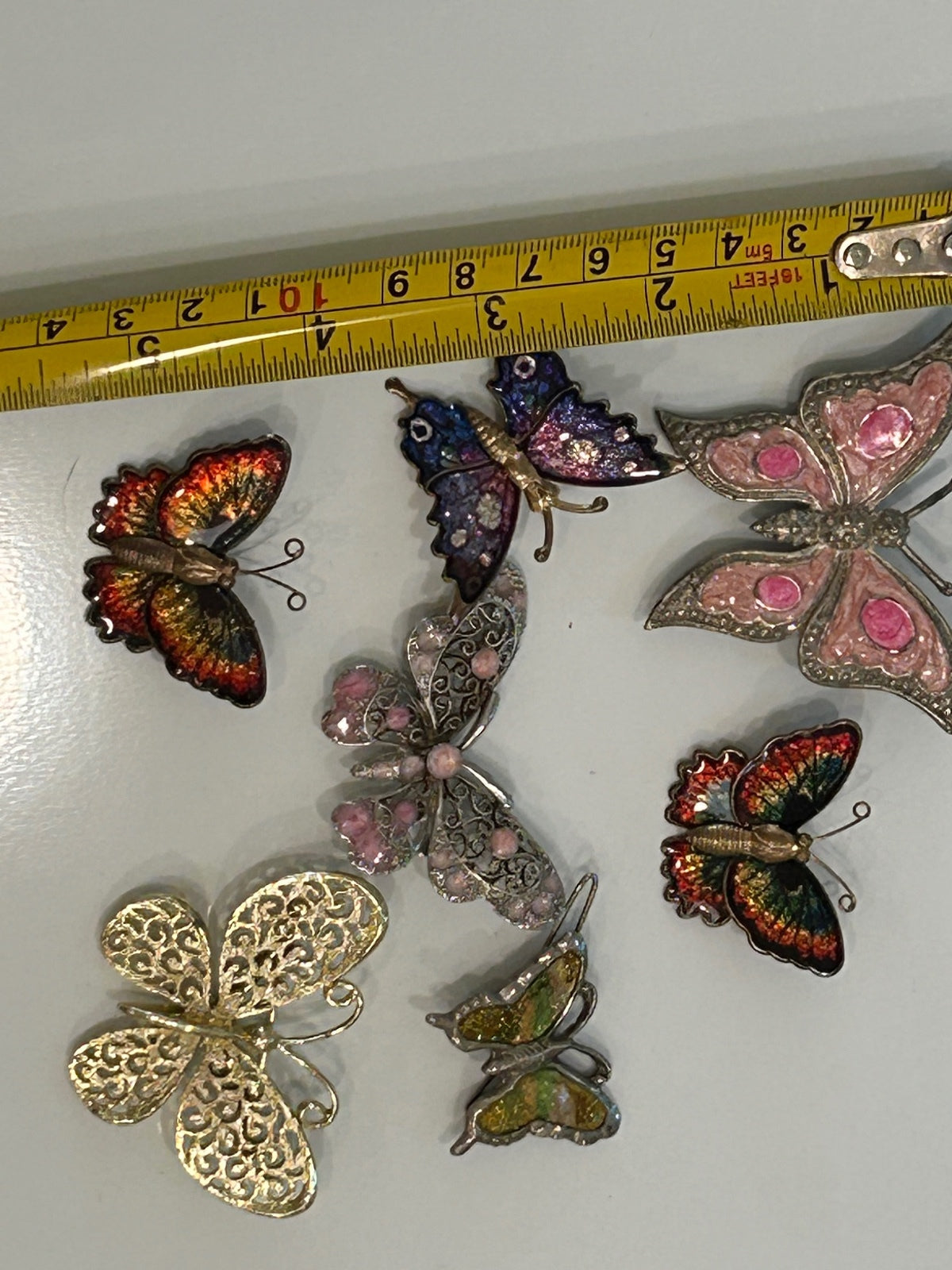 Vintage Butterfly Brooch Pin Lot 6 Pins 1 Hair Clip Enamel Filigree Rhinestone