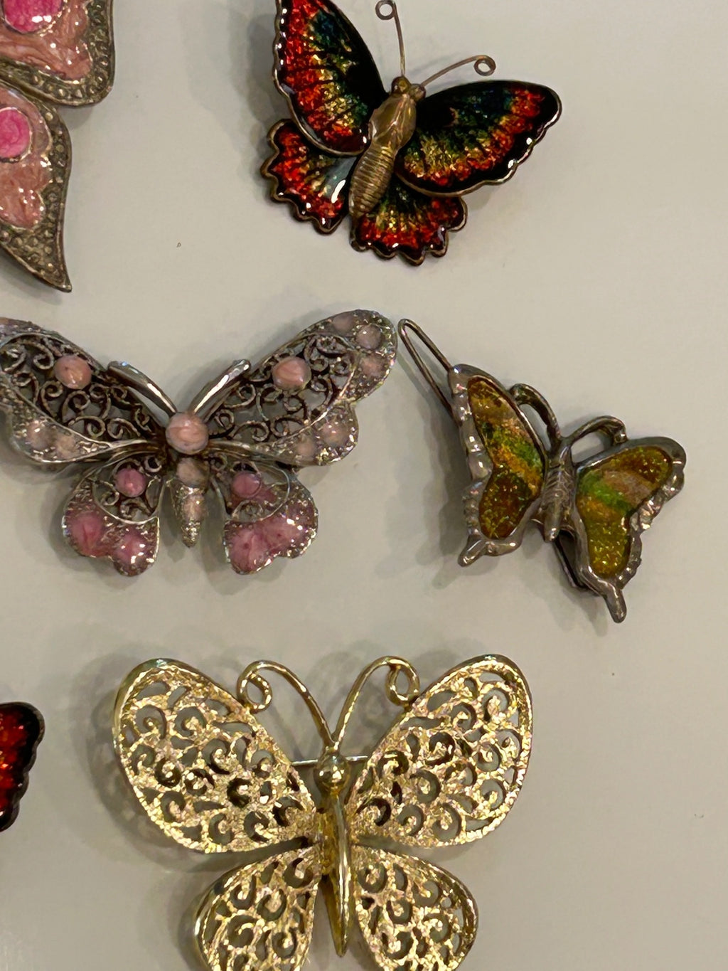Vintage Butterfly Brooch Pin Lot 6 Pins 1 Hair Clip Enamel Filigree Rhinestone