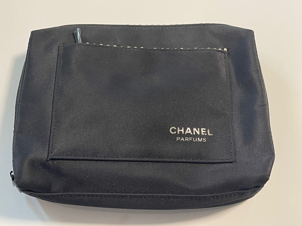 Chanel Parfums Black Cosmetic Bag with Zipper Pockets