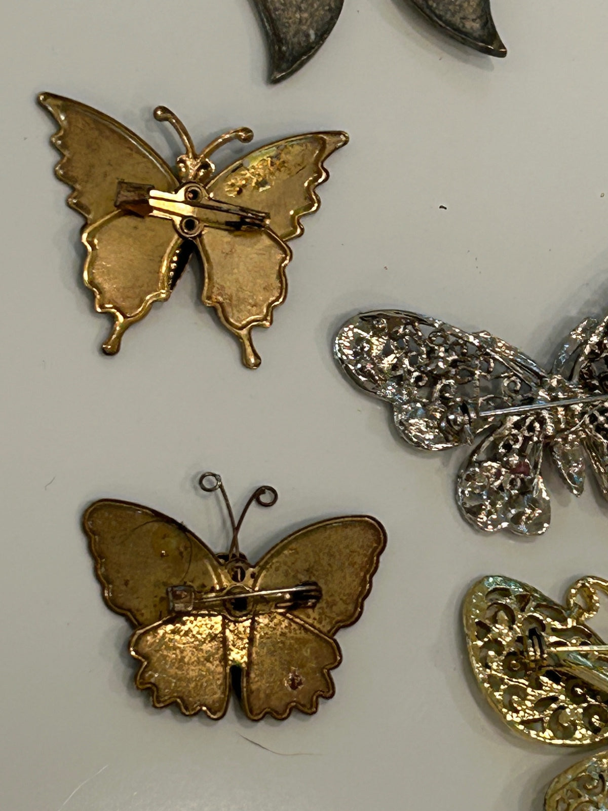 Vintage Butterfly Brooch Pin Lot 6 Pins 1 Hair Clip Enamel Filigree Rhinestone