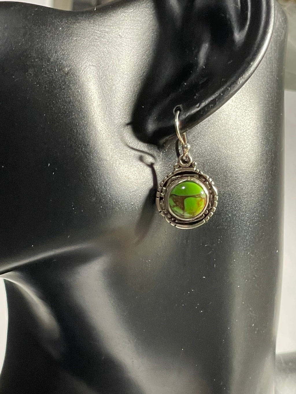 Vintage 925 Sterling Silver Green Turquoise Drop Earrings (India)