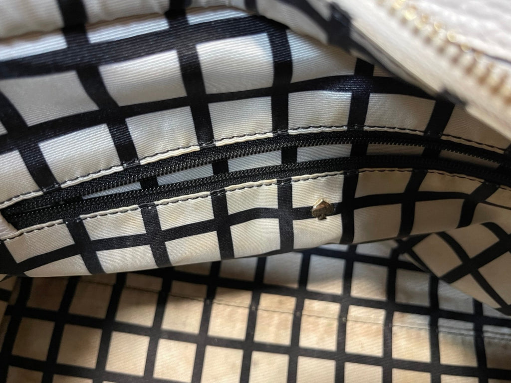 Kate Spade Cream Pebbled Leather Satchel Tote Crossbody Bag Belt Detail