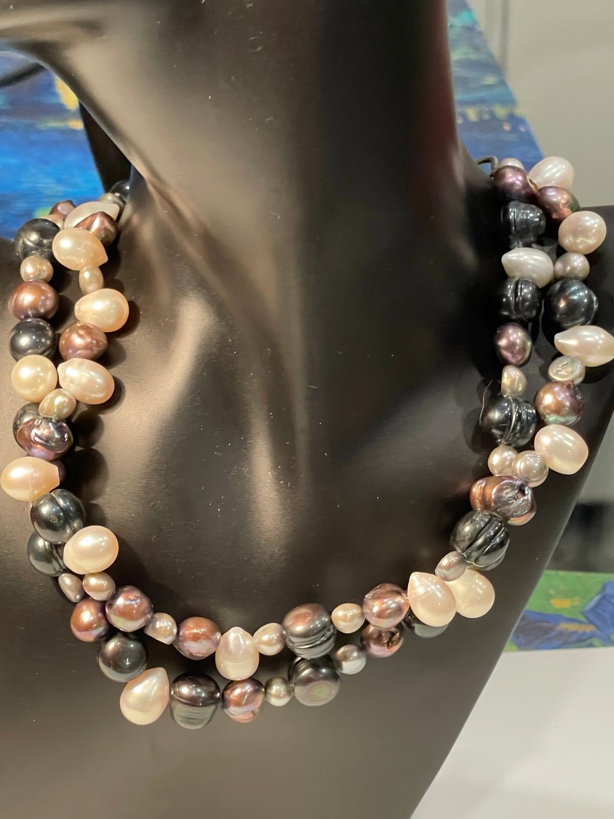 Vintage Sterling & MultiStrand Cultured Freshwater Pearl Necklace 16in