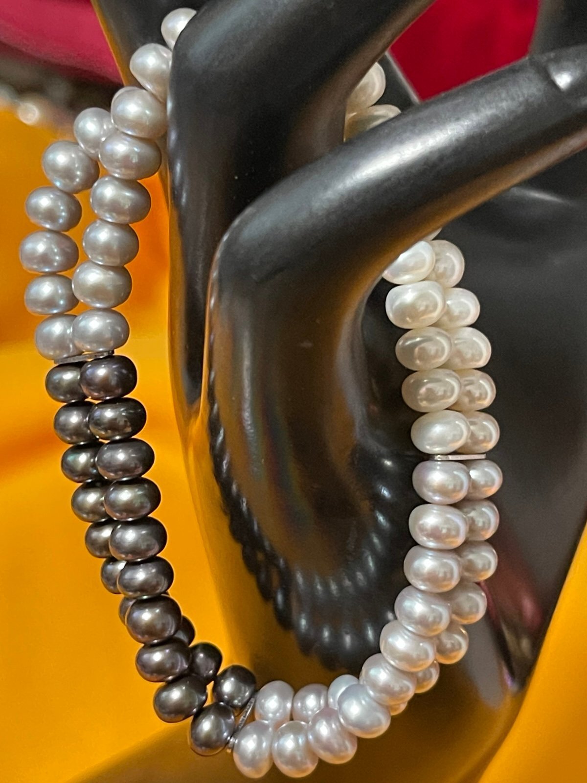 Doublestrand Multicolored Genuine Pearl Stretch Bracelet w/Sterling Spacers