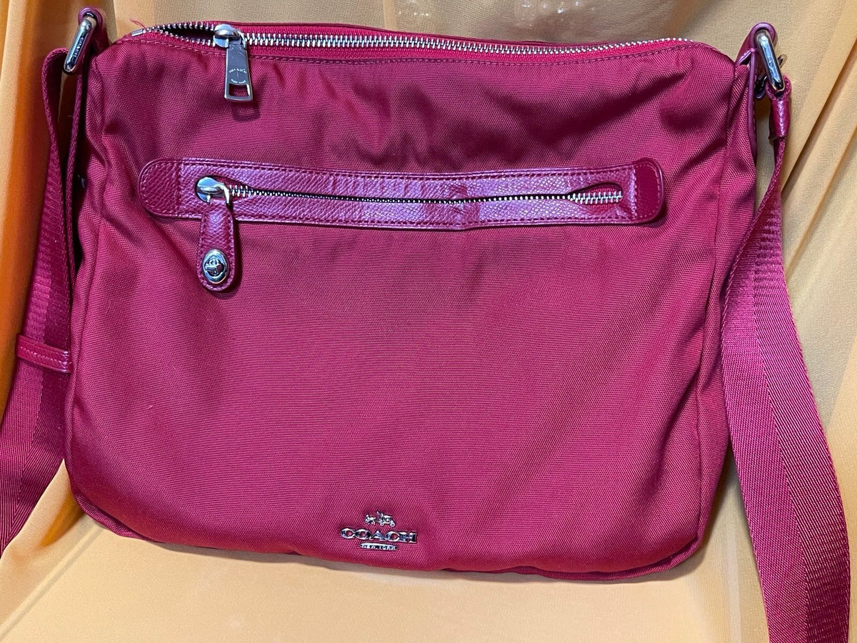 Coach Red Nylon Crossbody Bag Leather Trim