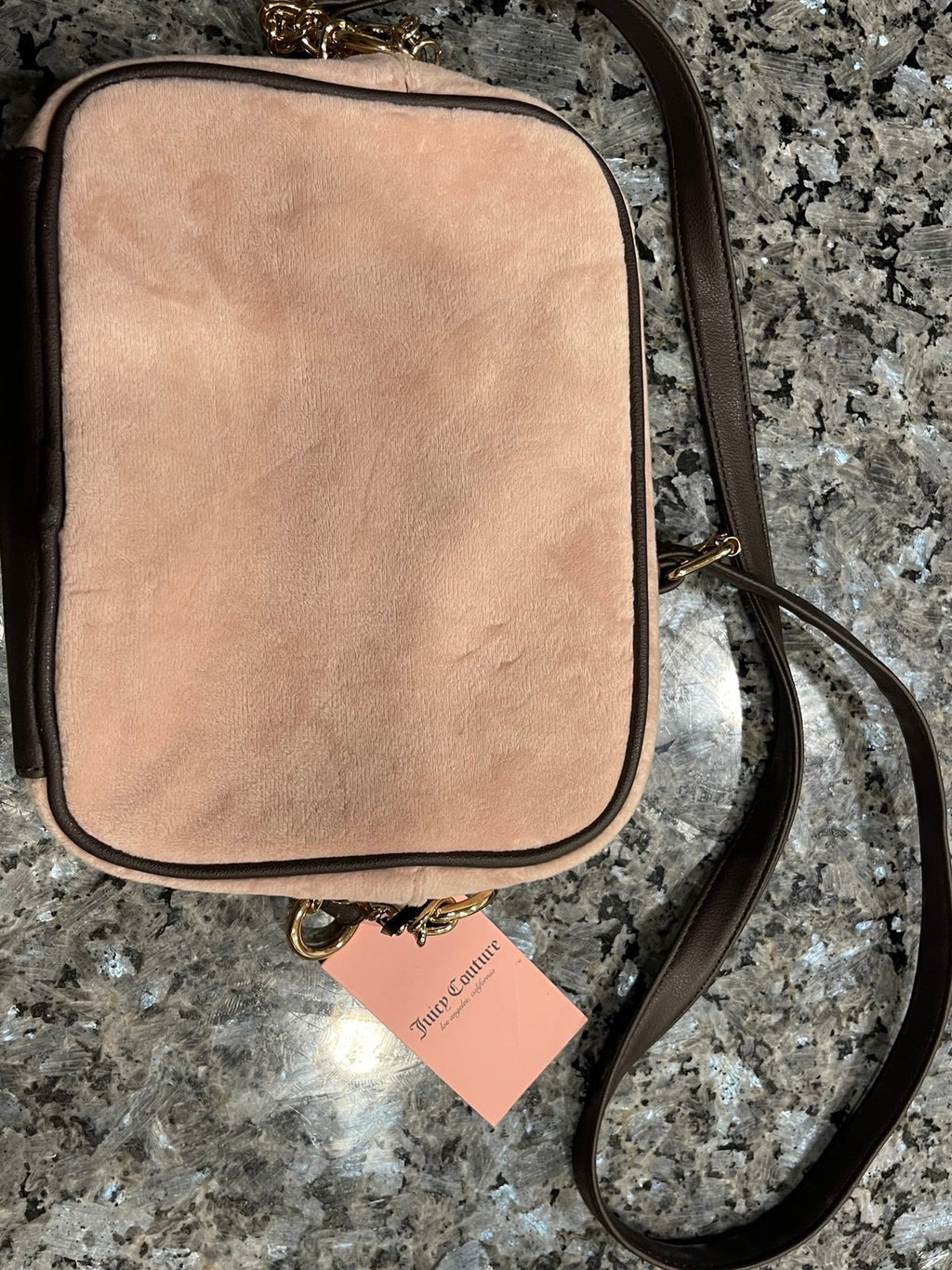 Juicy Couture Heritage Crossbody Dusty Blush Pink Brown Embroidered Heart Crown