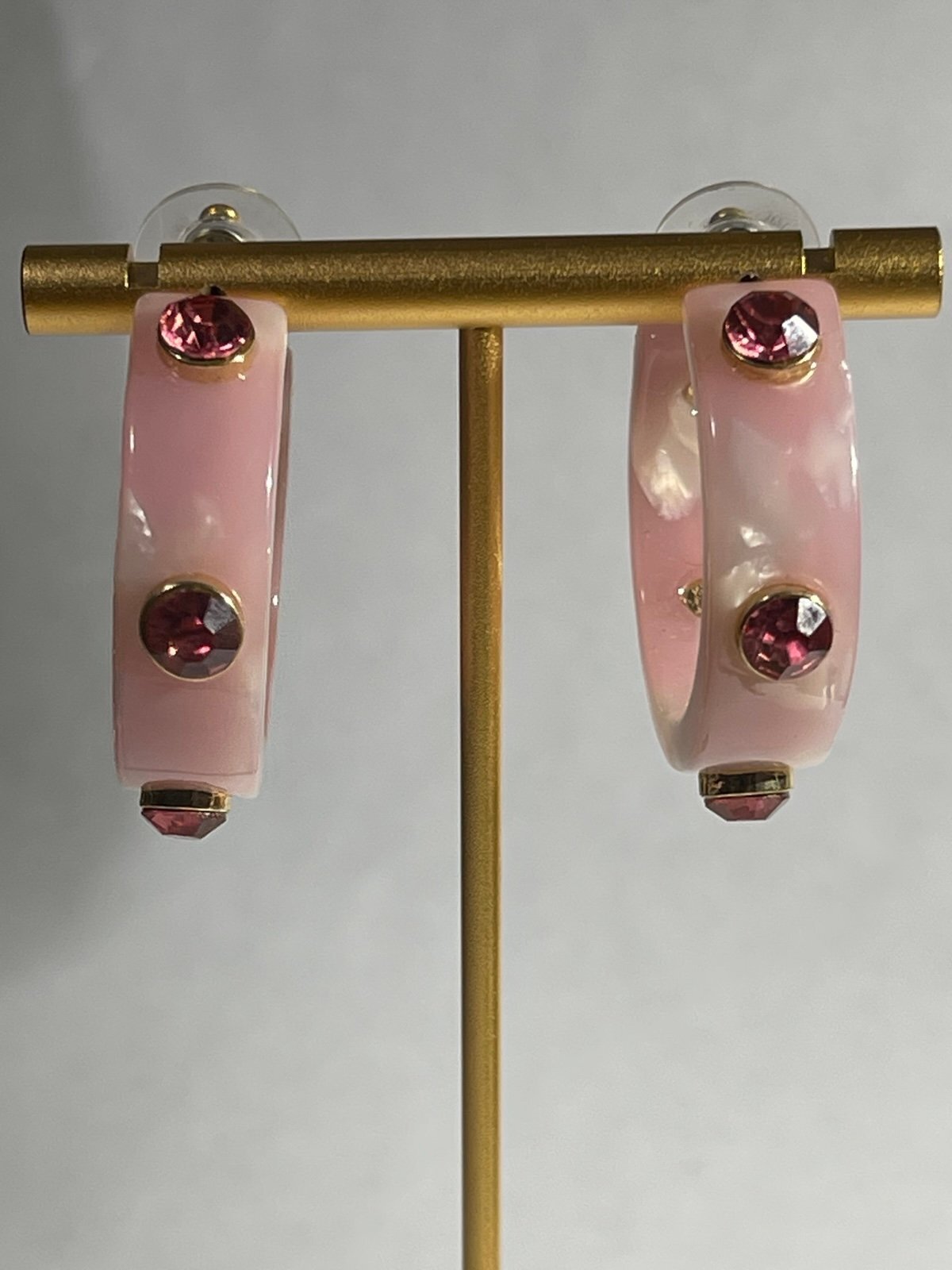 Inc International Concepts Pink Resin Hoop Earrings w/Rhinestone Accents
