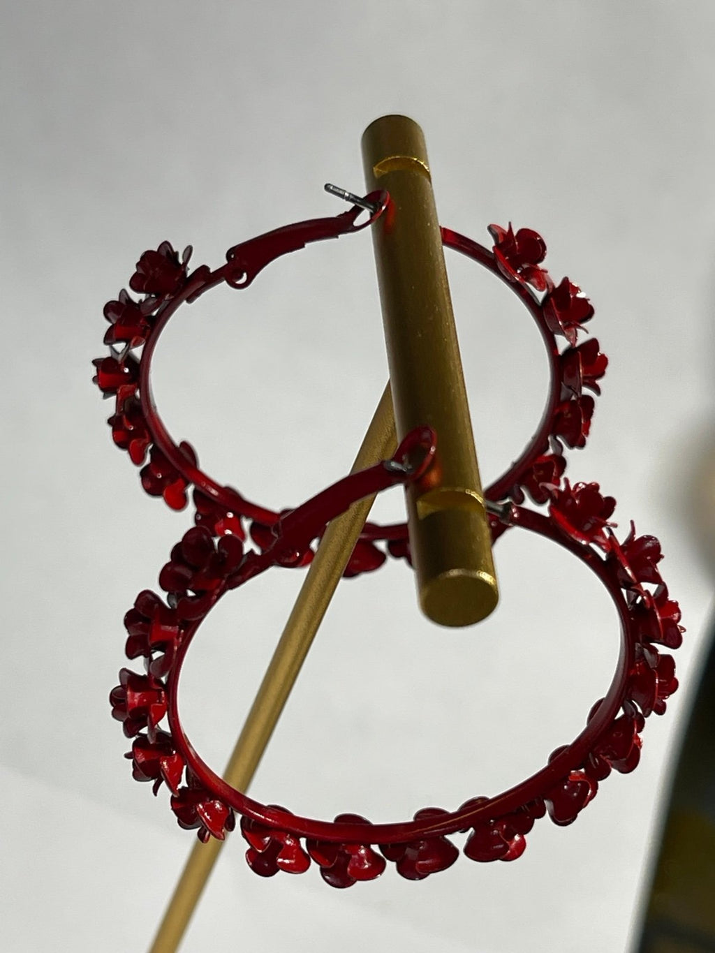 INC International Concepts Red Flower Hoop Earrings Never Worn