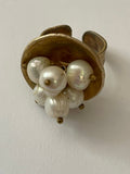 Vintage Gold-Toned Hand-Crafted Authentic Baroque Pearl Adjustable Cocktail Ring