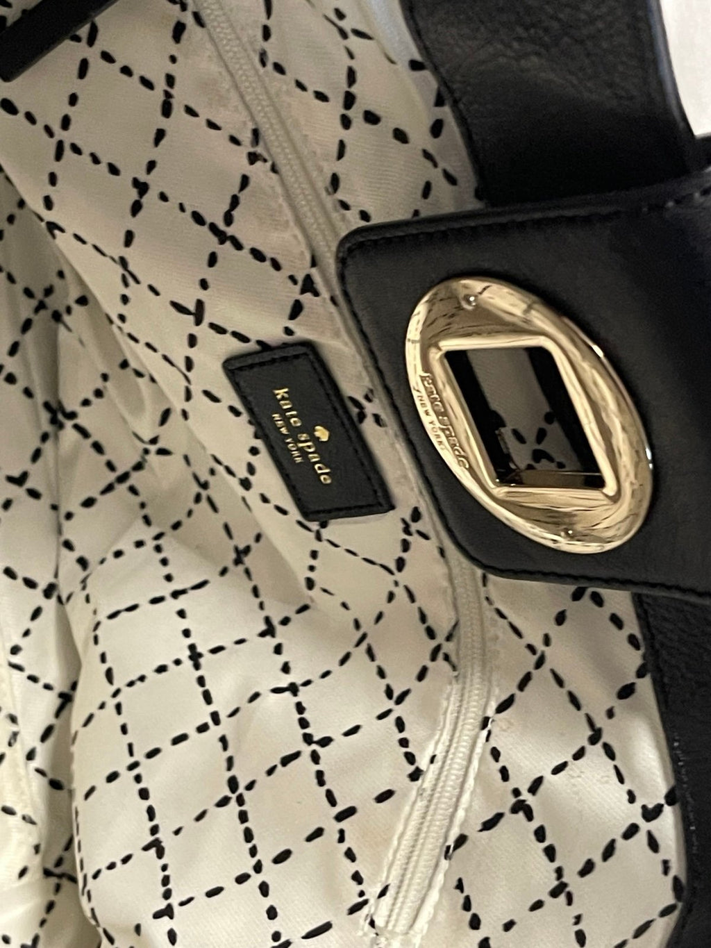 Kate Spade Black Leather Hobo Shoulder Bag Gold/Silver Turn Lock Large