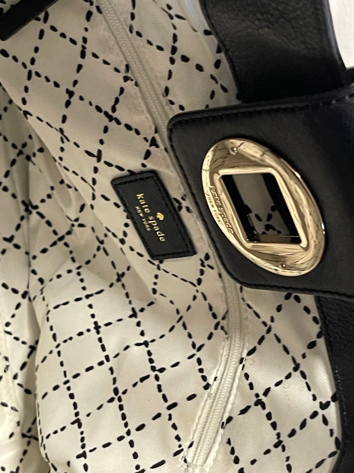 Kate Spade Black Leather Hobo Shoulder Bag Gold/Silver Turn Lock Large