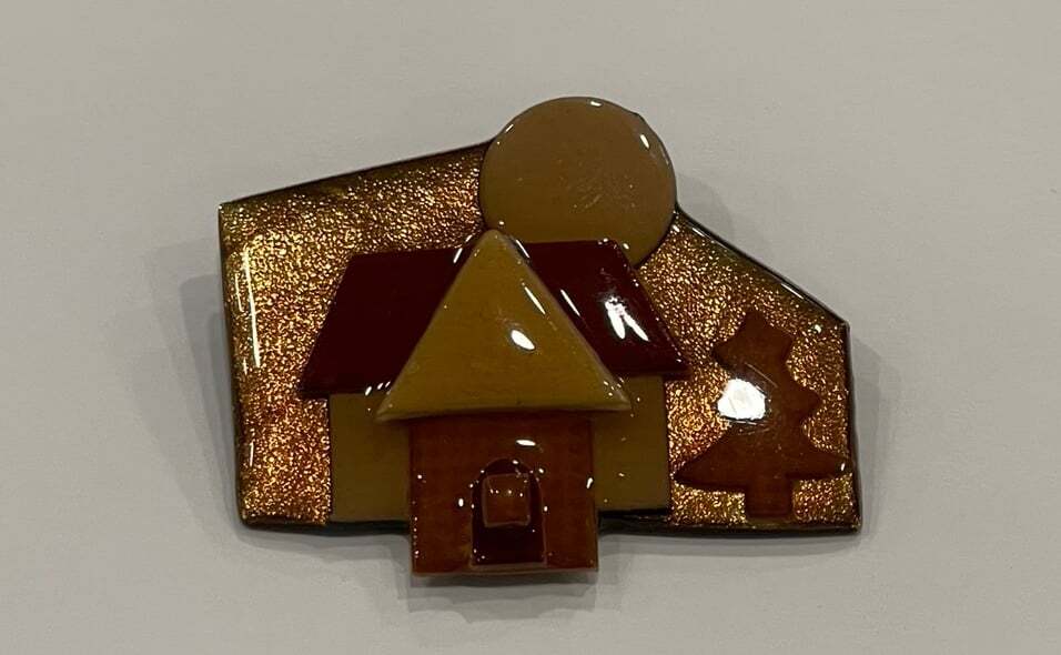Lucinda Yates House Pin – Cabin & Pine Tree – Handmade Art Brooch – Portland ME