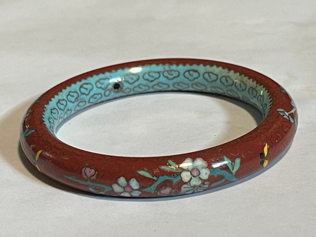 Vintage Cloisonné Brick Red/Maroon Flower Bracelet