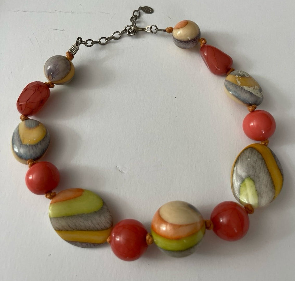 Vintage Signed Jules Smith Boho Chic Hand-Strung Glass Beaded Bracelet