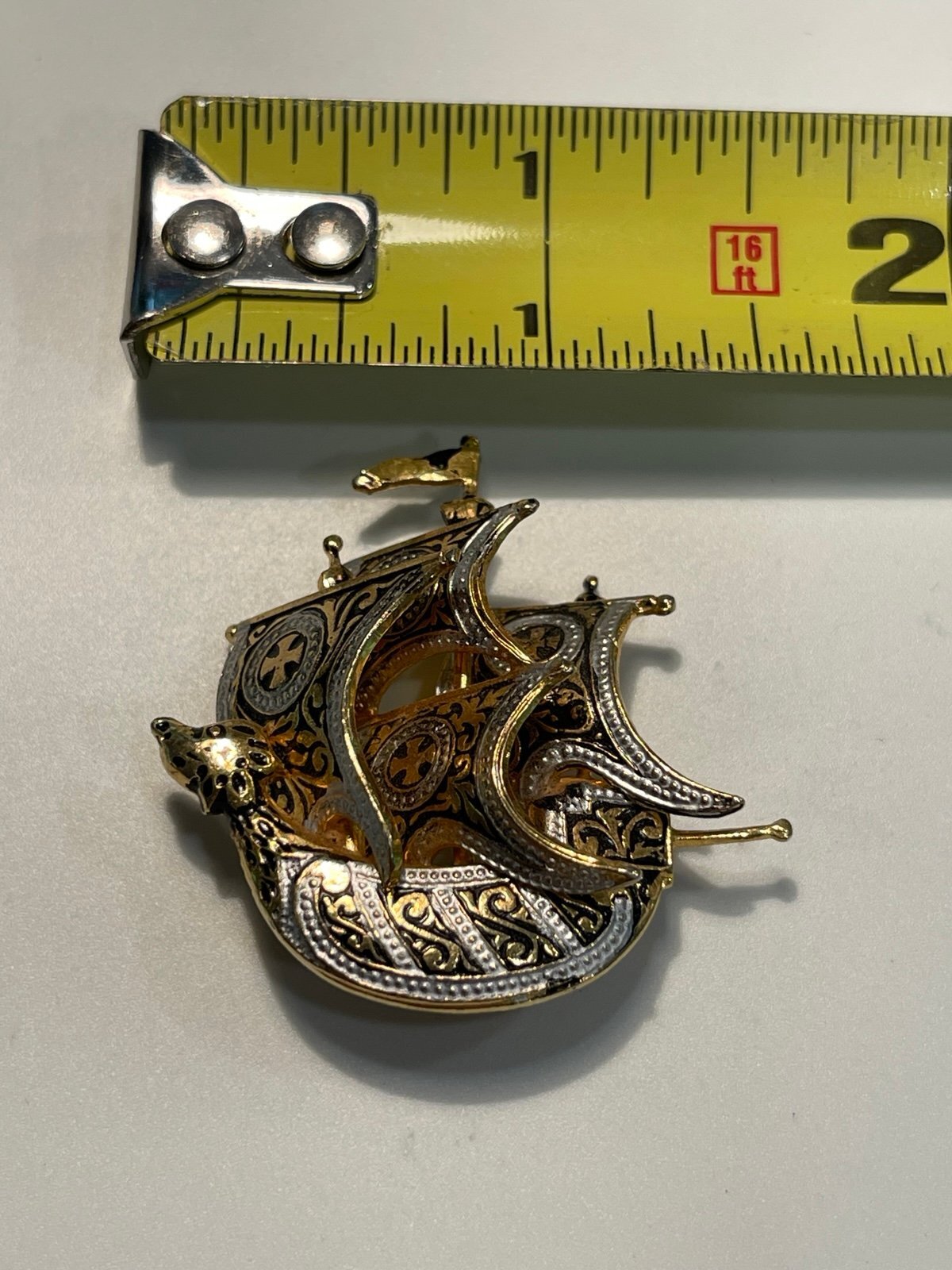 Vintage Damascene Spain Sailing Ship Brooch/Pin