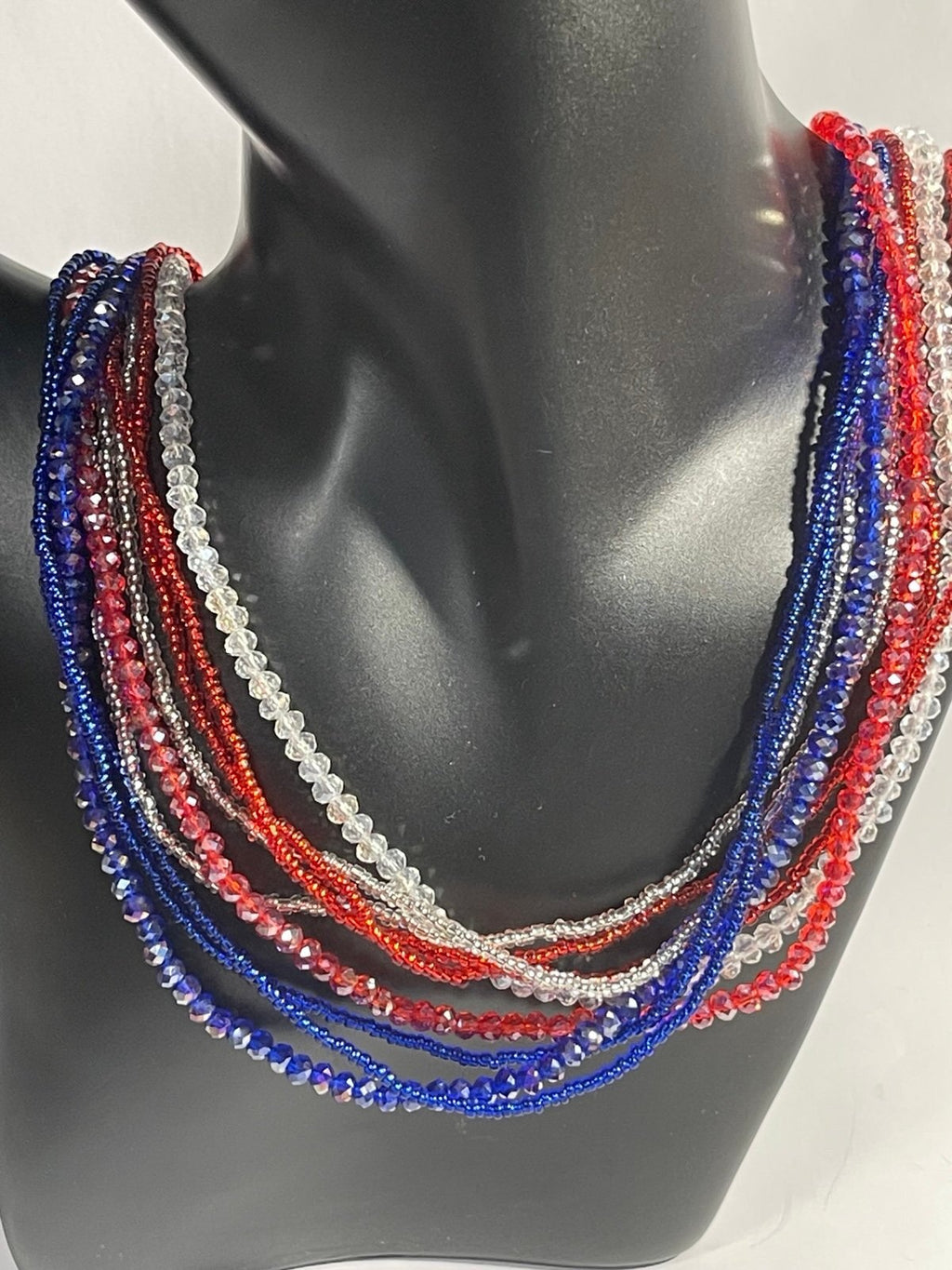 21in Red White and Blue Crystal Seed Bead Necklace