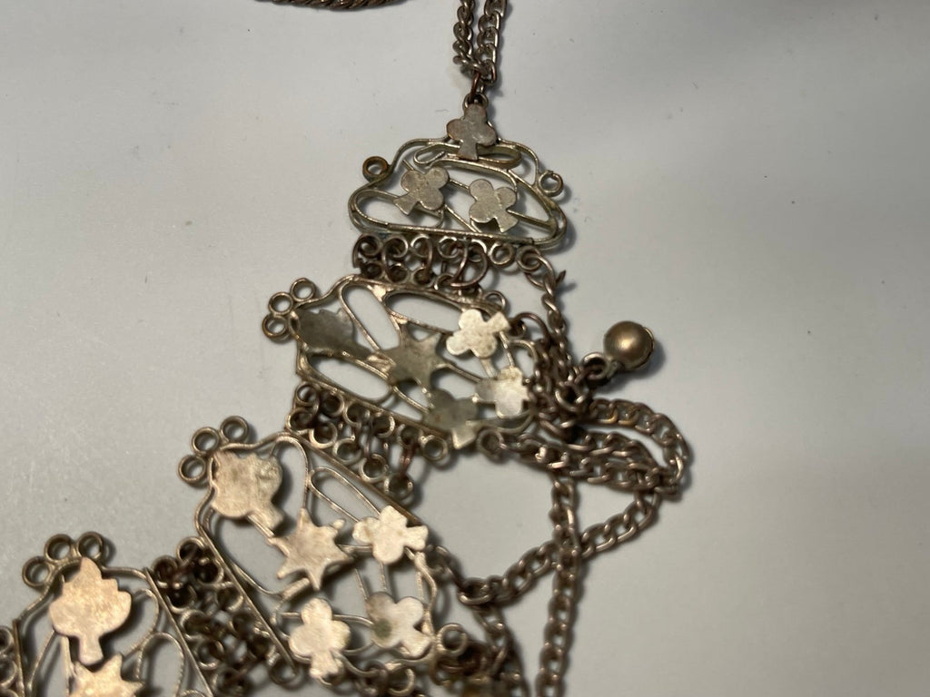 Vintage Silver-Tone Ornate Filigree Necklace w/Floral Motifs