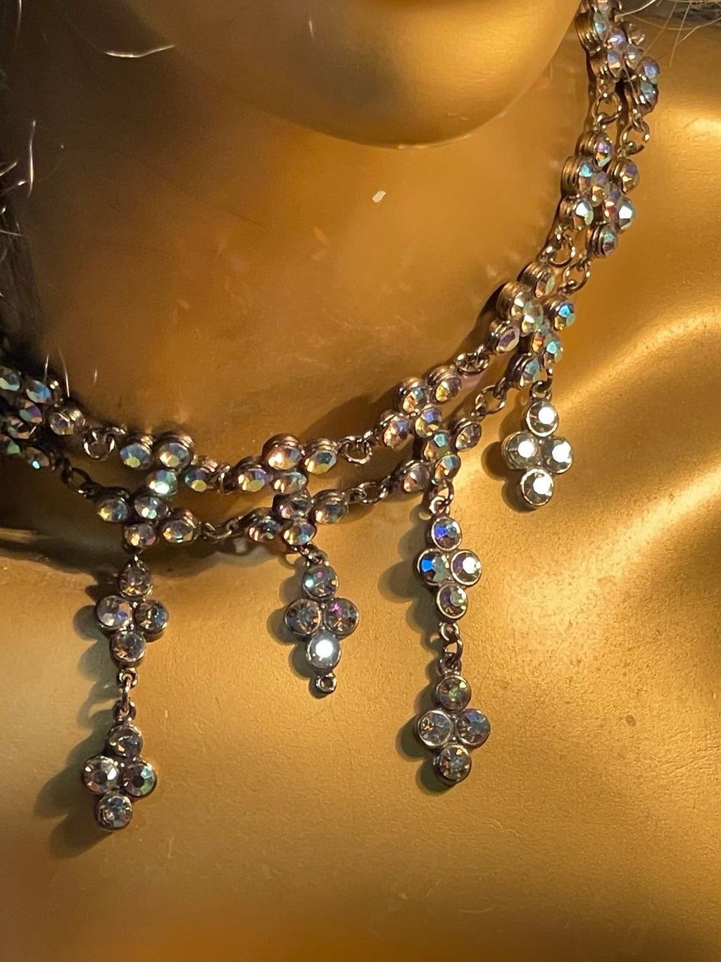 Yochi NY 14in Iridescent Rhinestone Dangle Handcrafted Necklace/Choker