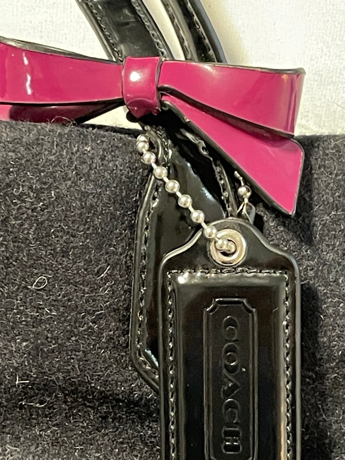 Coach Wool Felt Tote Bag Patent Leather Handles