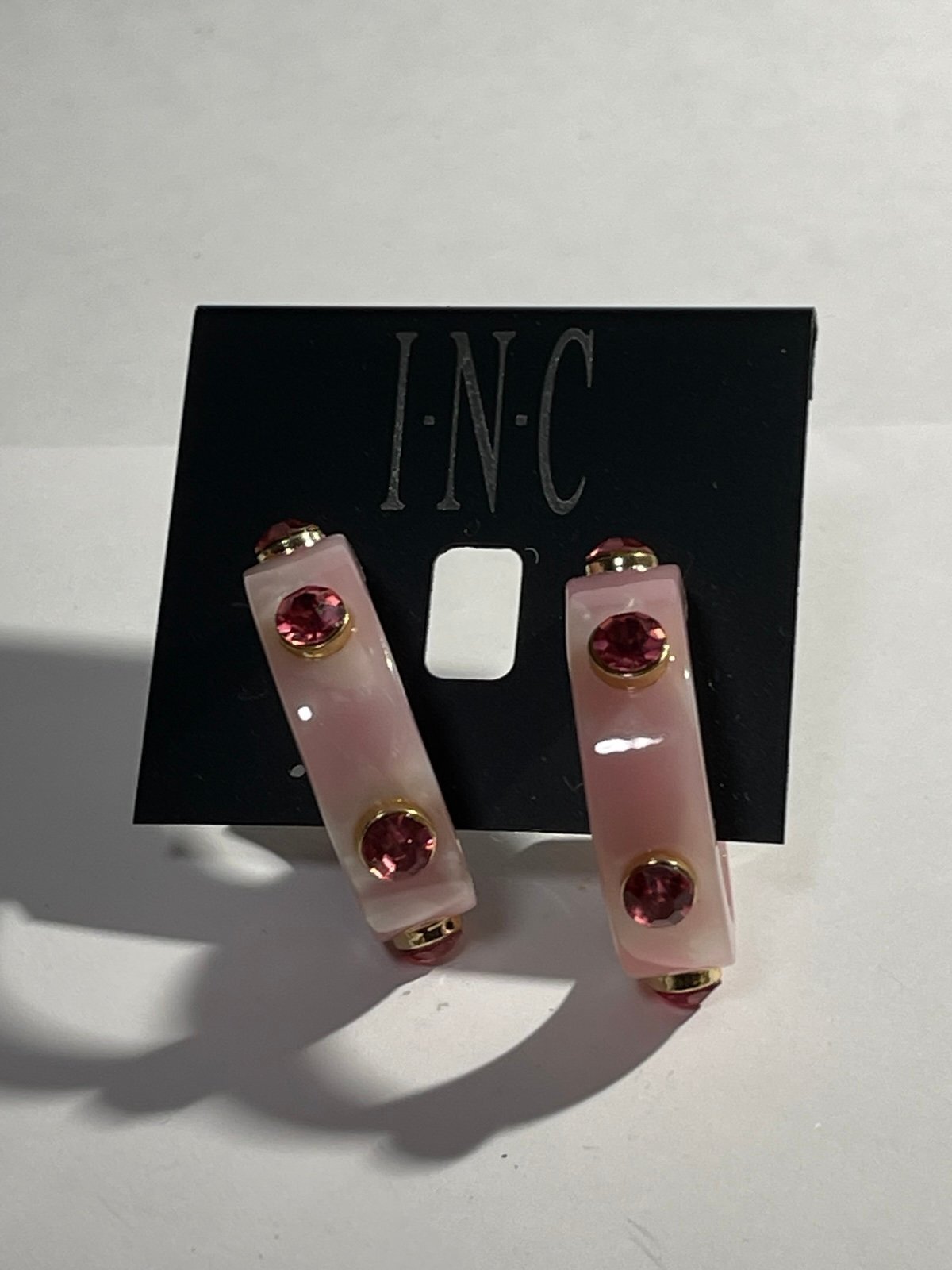 Inc International Concepts Pink Resin Hoop Earrings w/Rhinestone Accents