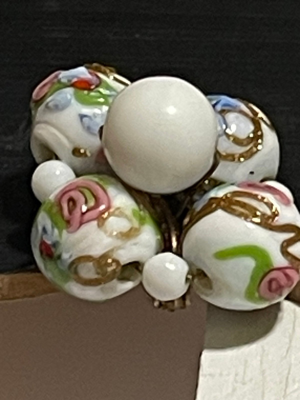 Vintage Hand-Blown Lampwork Italian Wedding Bead Cluster Clip-On Earrings