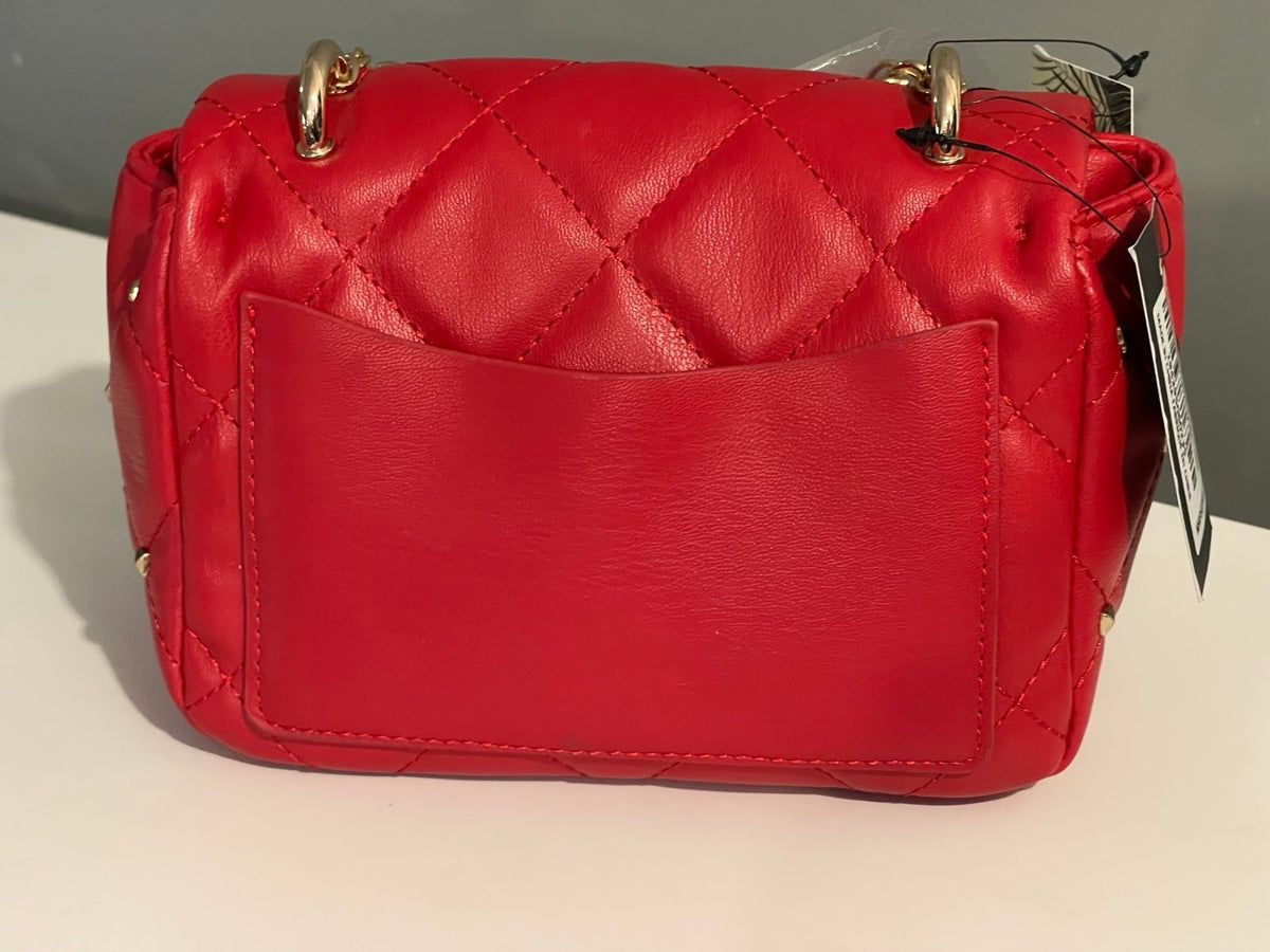 Badgley Mischka Red Quilted Studded Mini Crossbody Bag Pearl Handle NWT