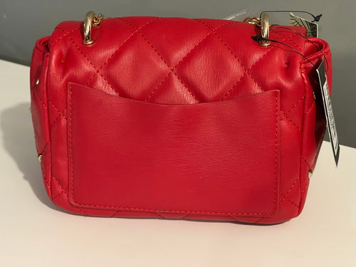Badgley Mischka Red Quilted Studded Mini Crossbody Bag Pearl Handle NWT