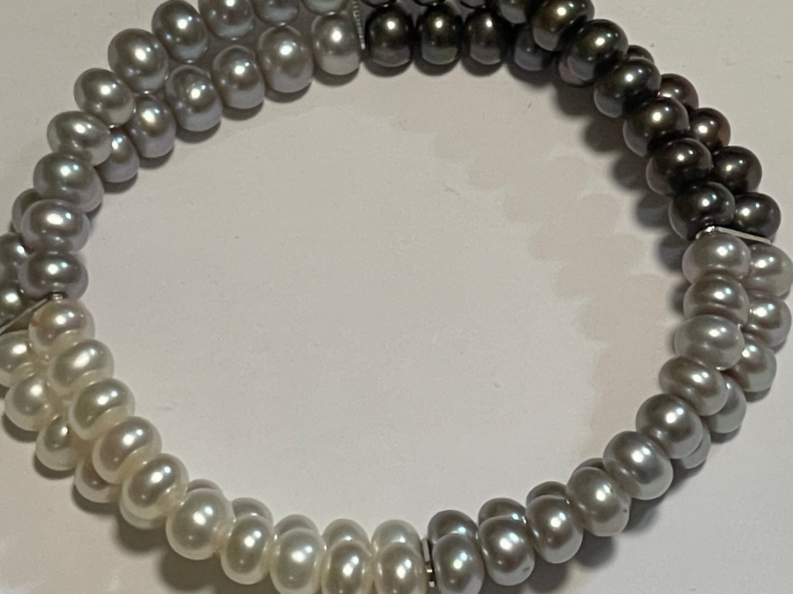 Doublestrand Multicolored Genuine Pearl Stretch Bracelet w/Sterling Spacers