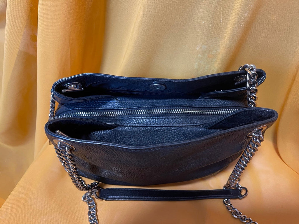 Michael Kors Black Pebbled Leather Chain Shoulder Bag Double Compartment