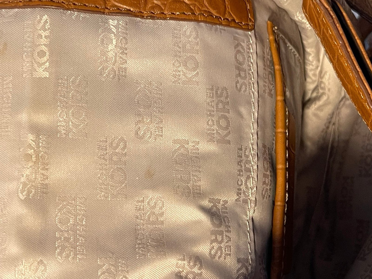 Michael Kors Brown Croc-Embossed Crossbody Bag