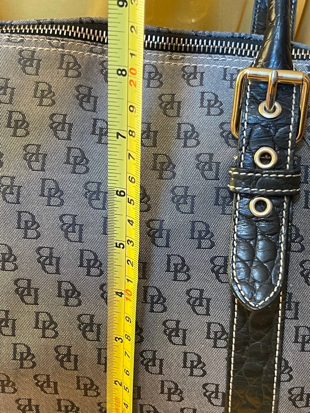 Dooney & Bourke Gray Black DB Monogram Satchel Shoulder Bag Zip Top