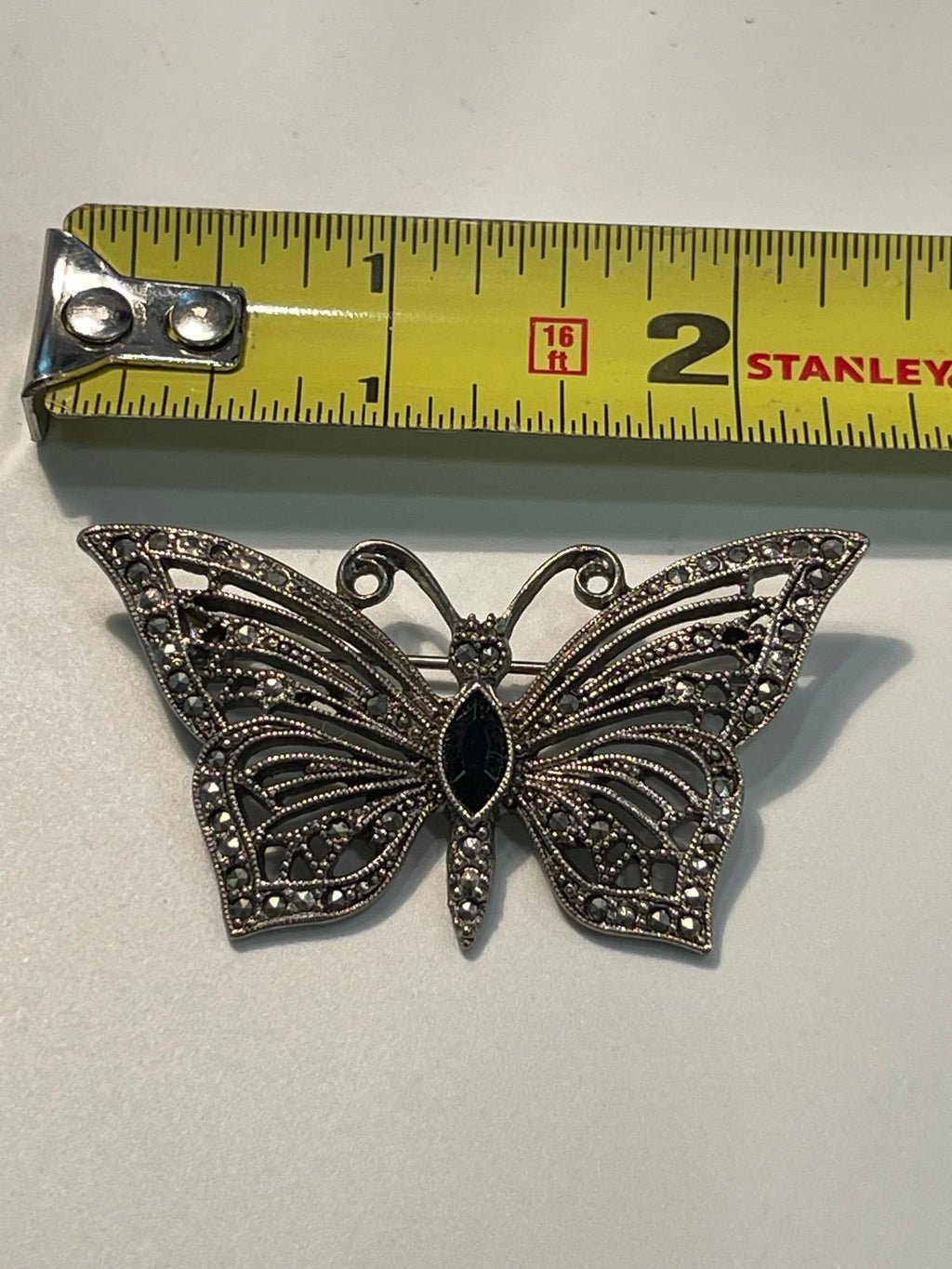 Marcasite & Rhinestone Filigree Design Butterfly Brooch