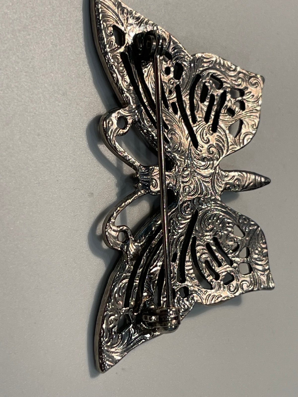 Marcasite & Rhinestone Filigree Design Butterfly Brooch