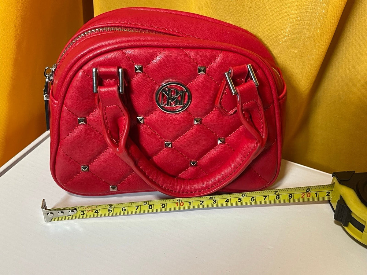 Badgley Mischka Red Quilted Stud Dome Satchel Crossbody Bag NWT