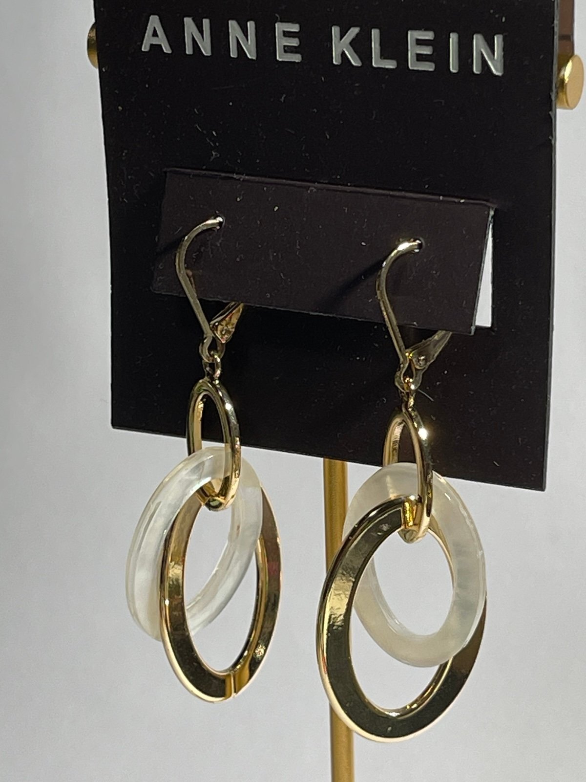 Anne Klein Dangle Goldtone & White Resin Earrings
