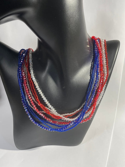21in Red White and Blue Crystal Seed Bead Necklace