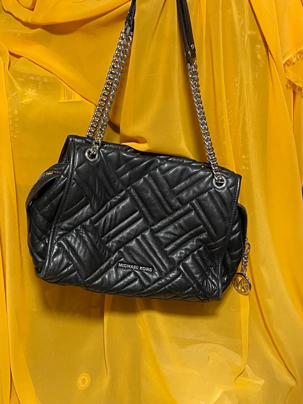 Michael Kors Black Quilted Leather Chain Shoulder Bag MK
