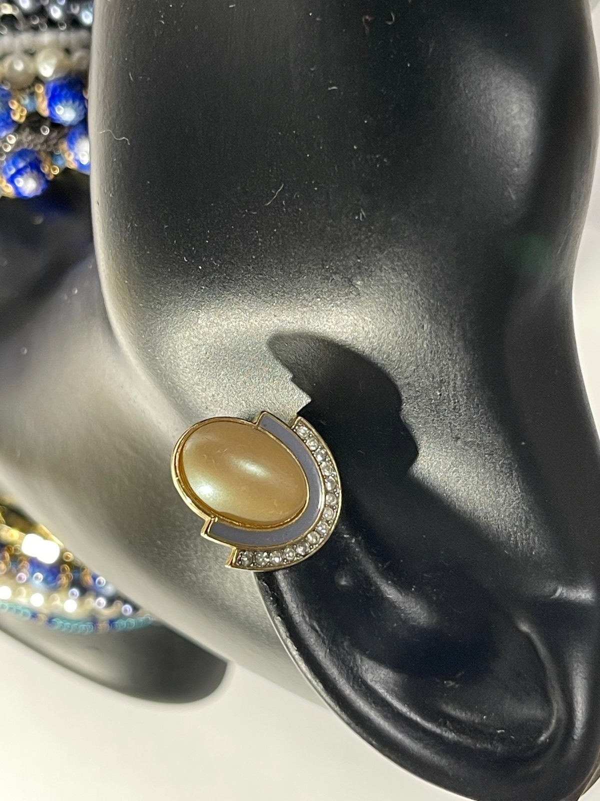Givenchy Gold-tone Faux Pearl Earrings with Enamel & Rhinestone Accents