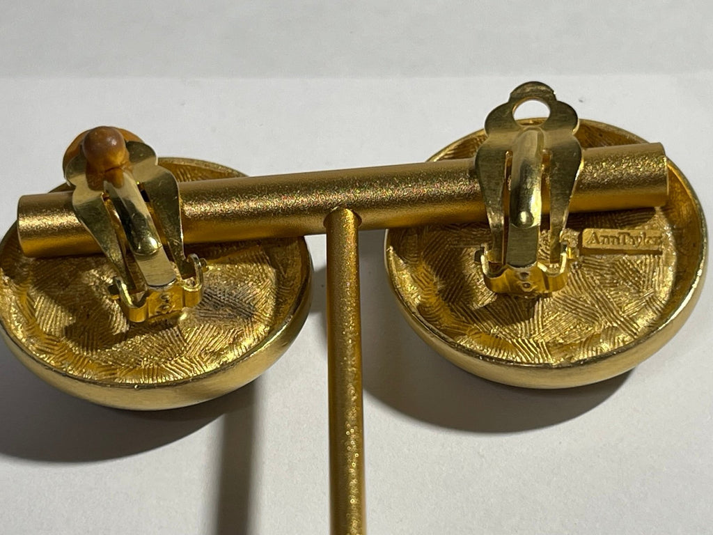 Vintage Ann Taylor Goldtone Black Faceted Crystal Clipon Earrings